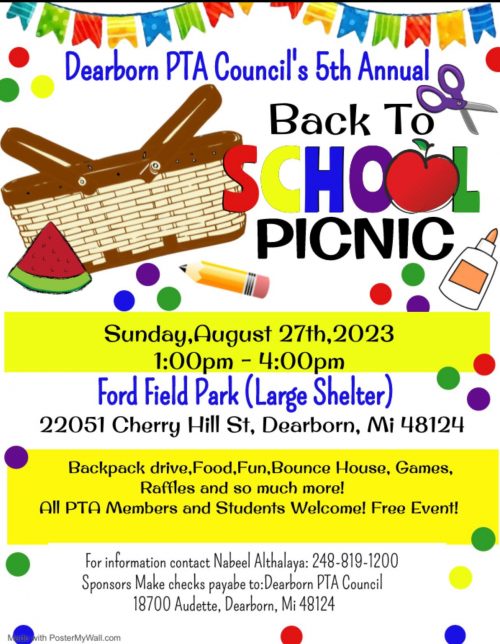 Flyer for the Dearborn PTA Council back to school picnic